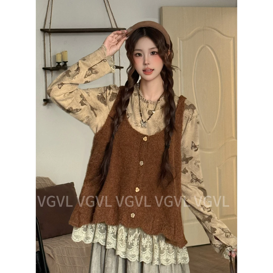 VGVL薄款U型领毛针织衫温柔毛衣针织衫百搭秋季女装马甲