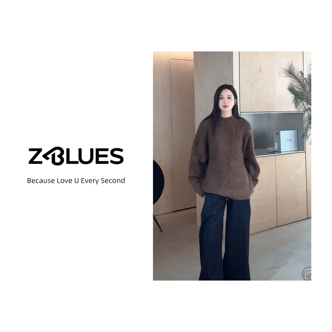 Z.blues【山樱漫舞】粗棒针圈圈纱圆领羊毛针织衫YZQSHA652