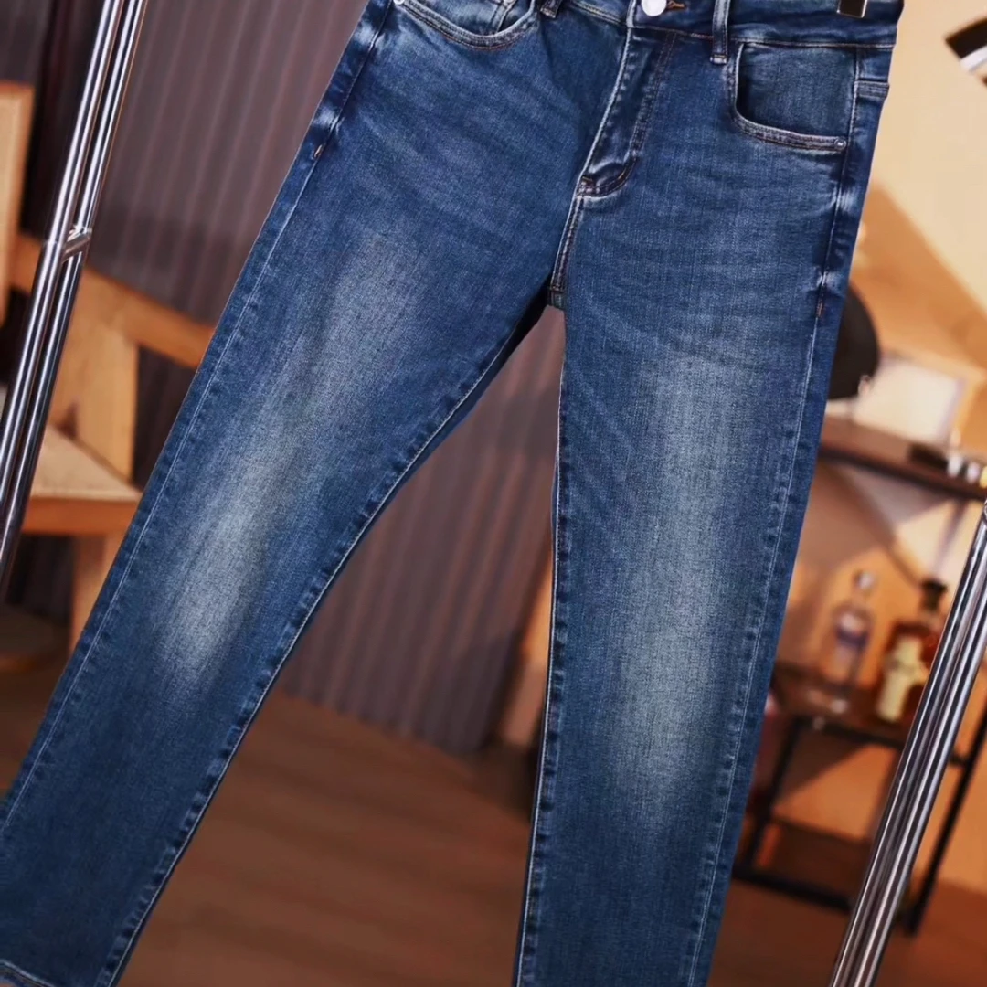 秋冬中腰男士蓝色潮流赤耳牛仔裤裤子水洗修身小脚裤