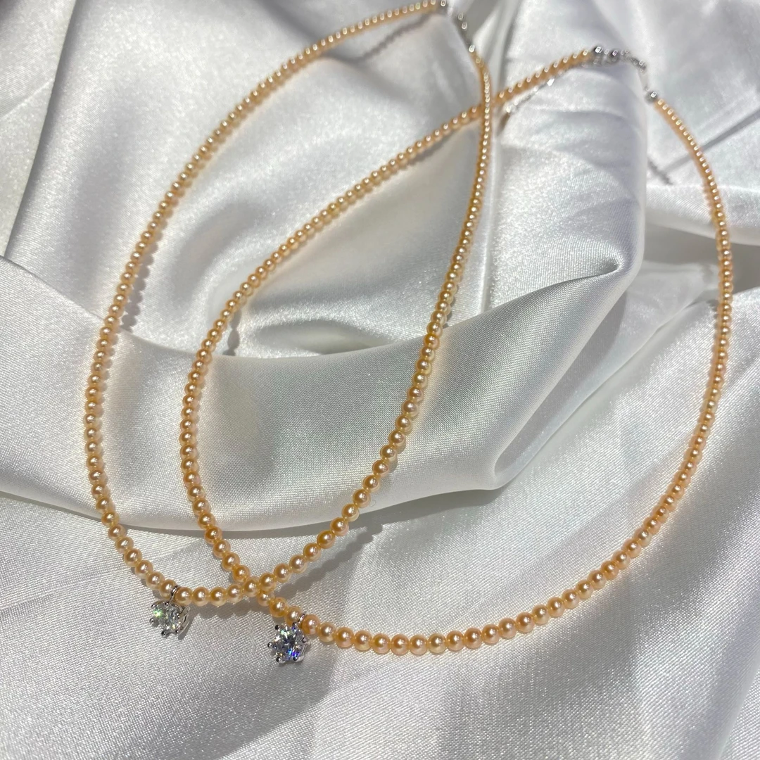 心想事橙精致珍珠莫桑钻项链3mm多样性发一