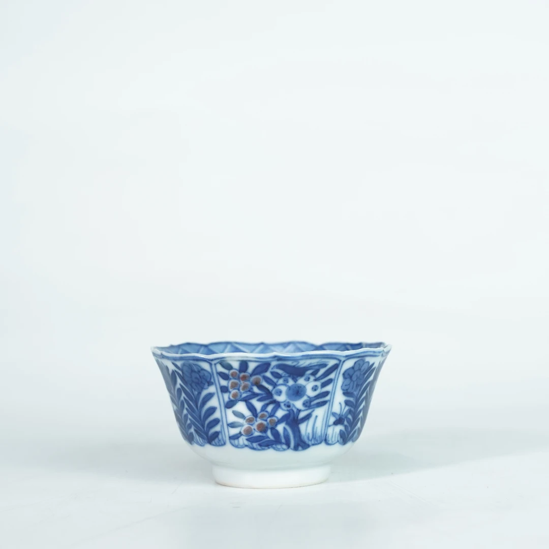 LXZ251214033【十竹斋】清光绪四时花卉青花釉里红花口杯