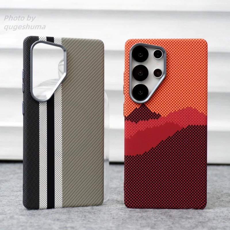 山与星河凯夫拉纹理手机壳三星25ultra全包保护壳超薄碳纤维纹24+
