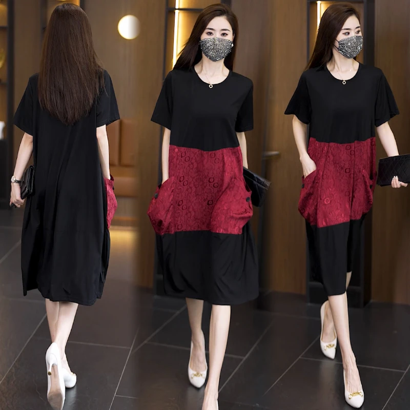 大码女装2025夏季新款减龄时尚休闲洋气连衣裙宽松遮肚显瘦裙子