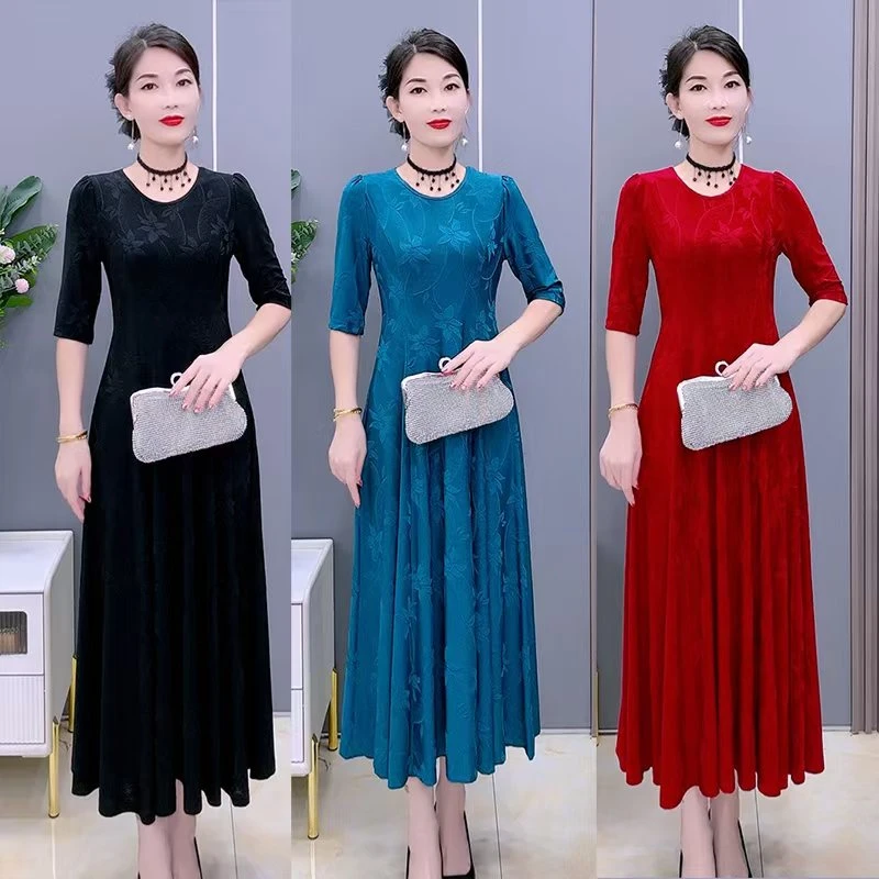 【送锁骨链】2088和6060款117公分显高显瘦打底连衣裙气质大码长裙