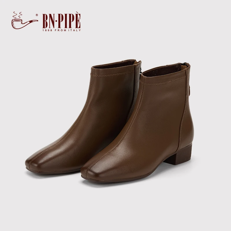 BN.PIPE/百年烟斗2025新款瘦瘦靴秋冬方头复古气质女士短靴