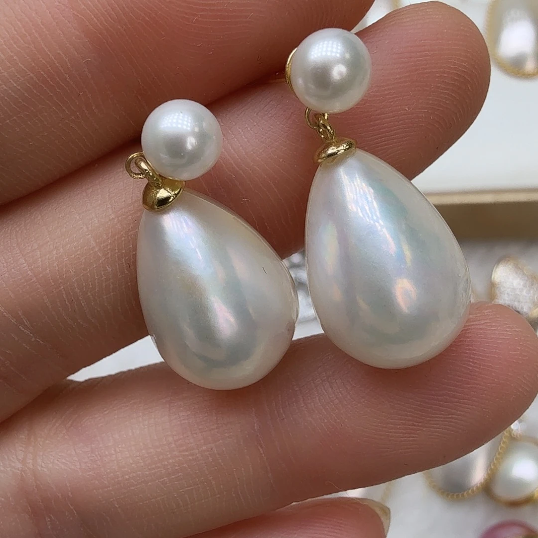 耳饰拼合珍珠（马贝珠）银S925镶嵌