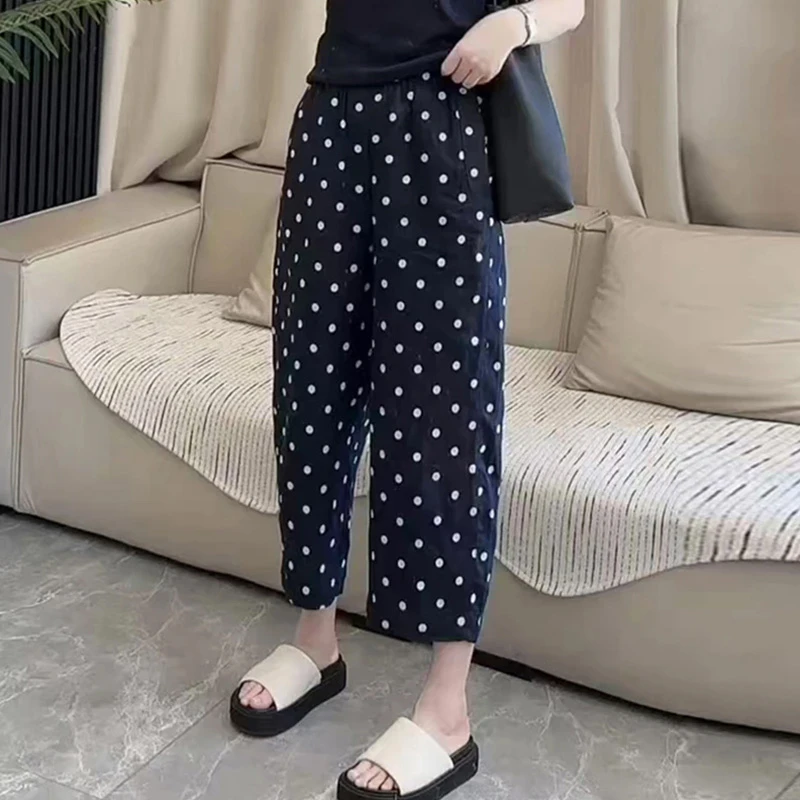 时尚复古波点休闲裤女夏季新款洋气设计感宽松高腰薄款显瘦直筒裤