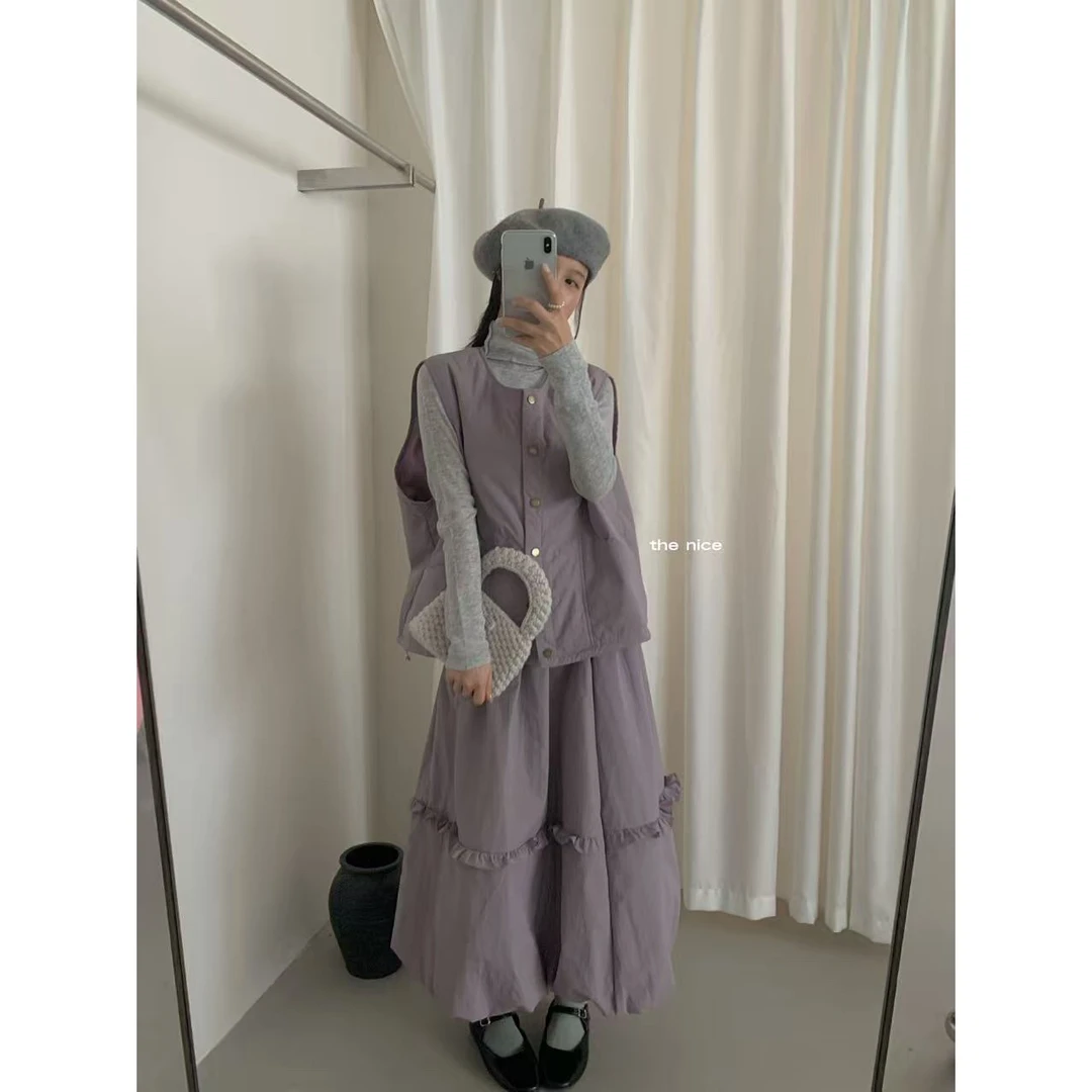 THENICE-夹棉设计马甲+休闲半身裙两件套装D9859裙子背心女装