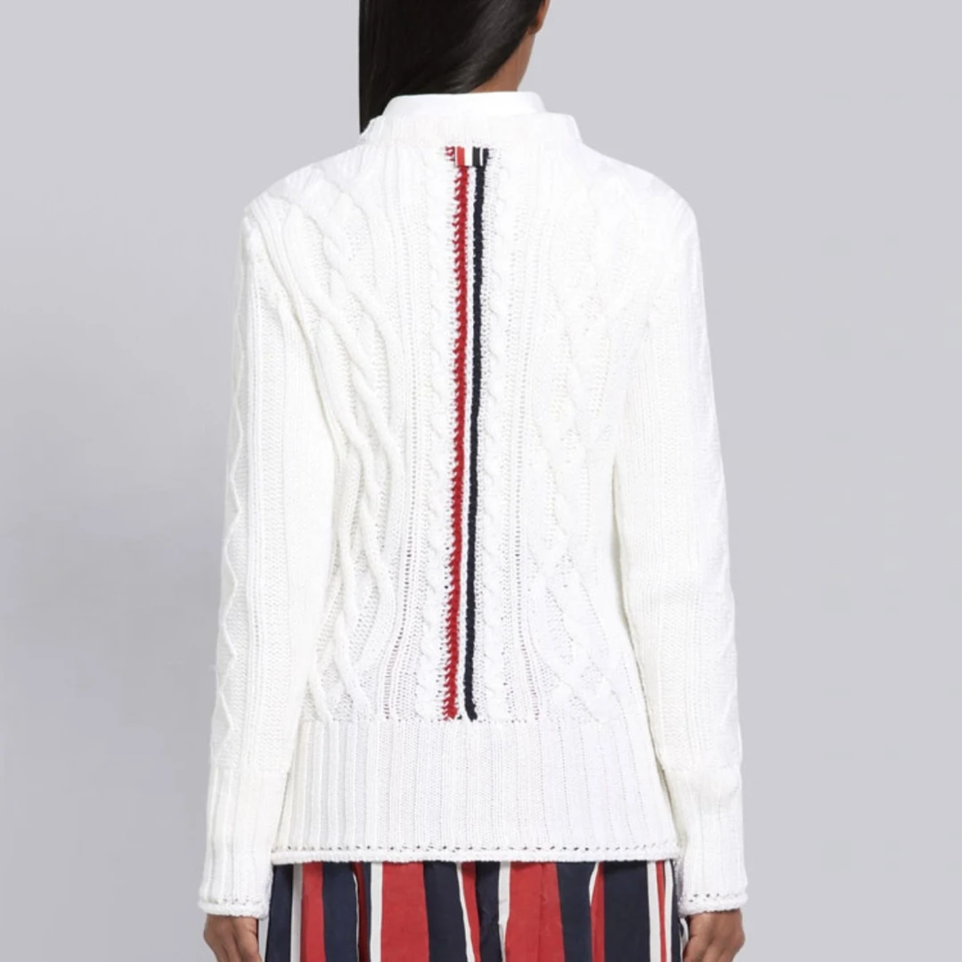 95新 THOMBROWNE 纯色后背彩条羊毛衫修身毛衣 女款 白色 40码