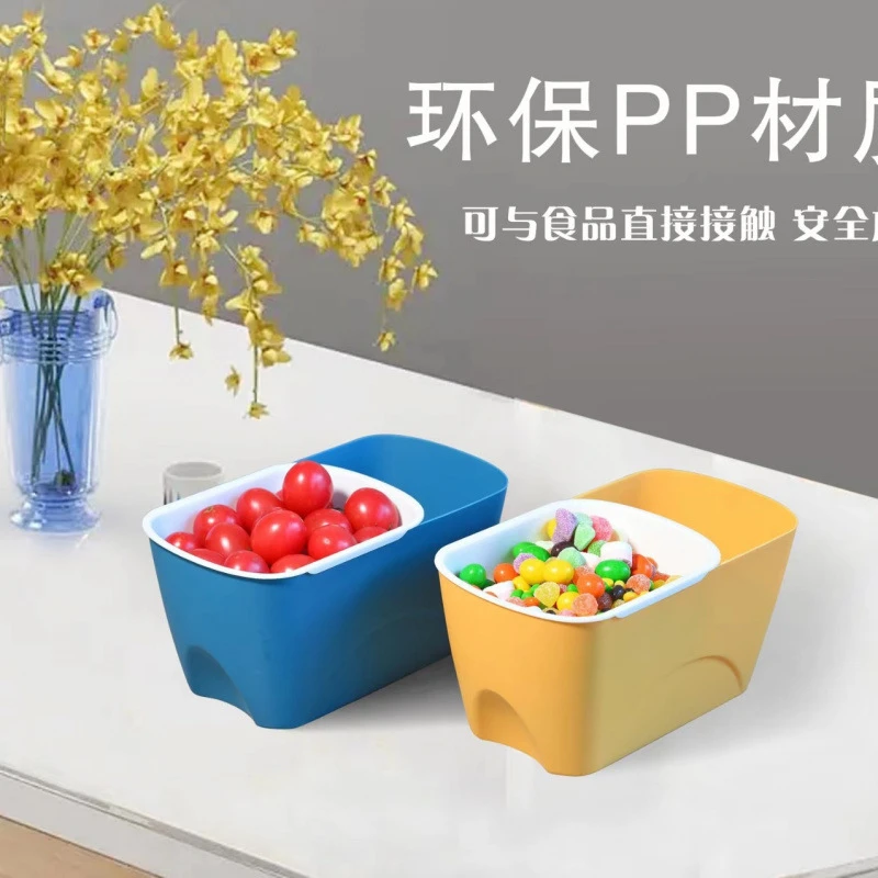 家用懒人双层零食盒嗑瓜子盒圆角可沥水果盘糖果零食干果盘收纳盒