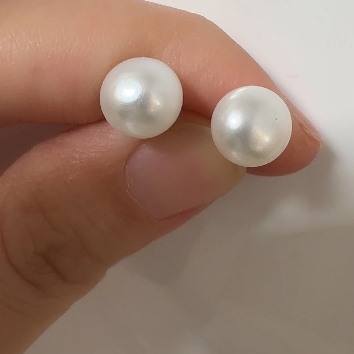 淡水珍珠耳饰银S925镶嵌8-9