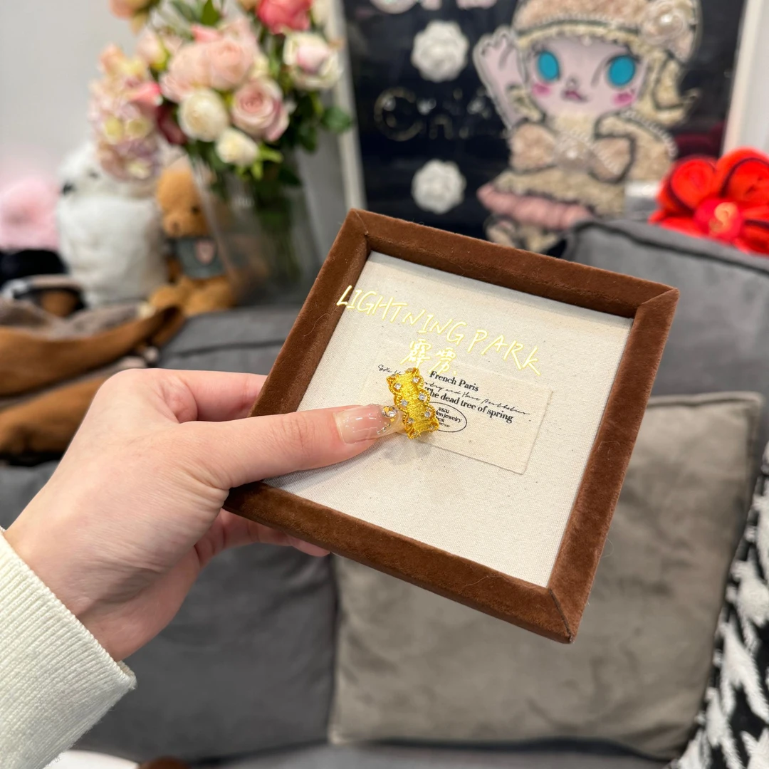 镀K金【霹雳配饰公园】新中式拉丝蕾丝花边开口戒指