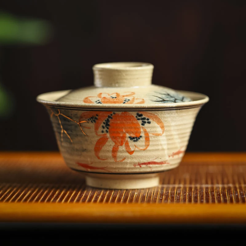 阿茶  -鱼群戏水盖碗-110ml（Q5806）