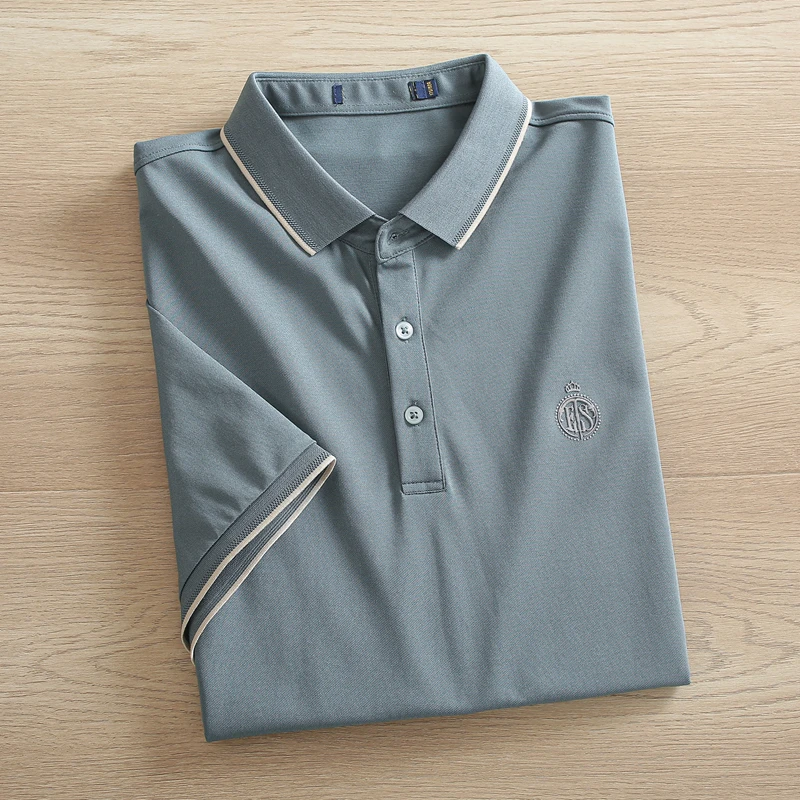 桑蚕丝混纺撤柜男装捡漏中年男士POLO衫短袖夏季薄款绿色翻领T恤