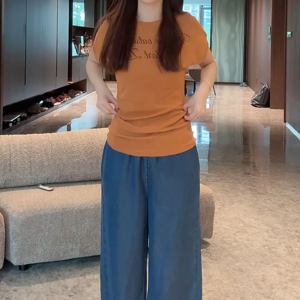 【掐腰字母】显腰细字母印花短袖女2025夏季新款C5307