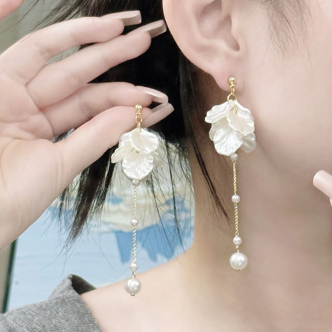 非金属树脂耳饰 2025新款爆款高级感植物花卉气质花瓣超长流苏