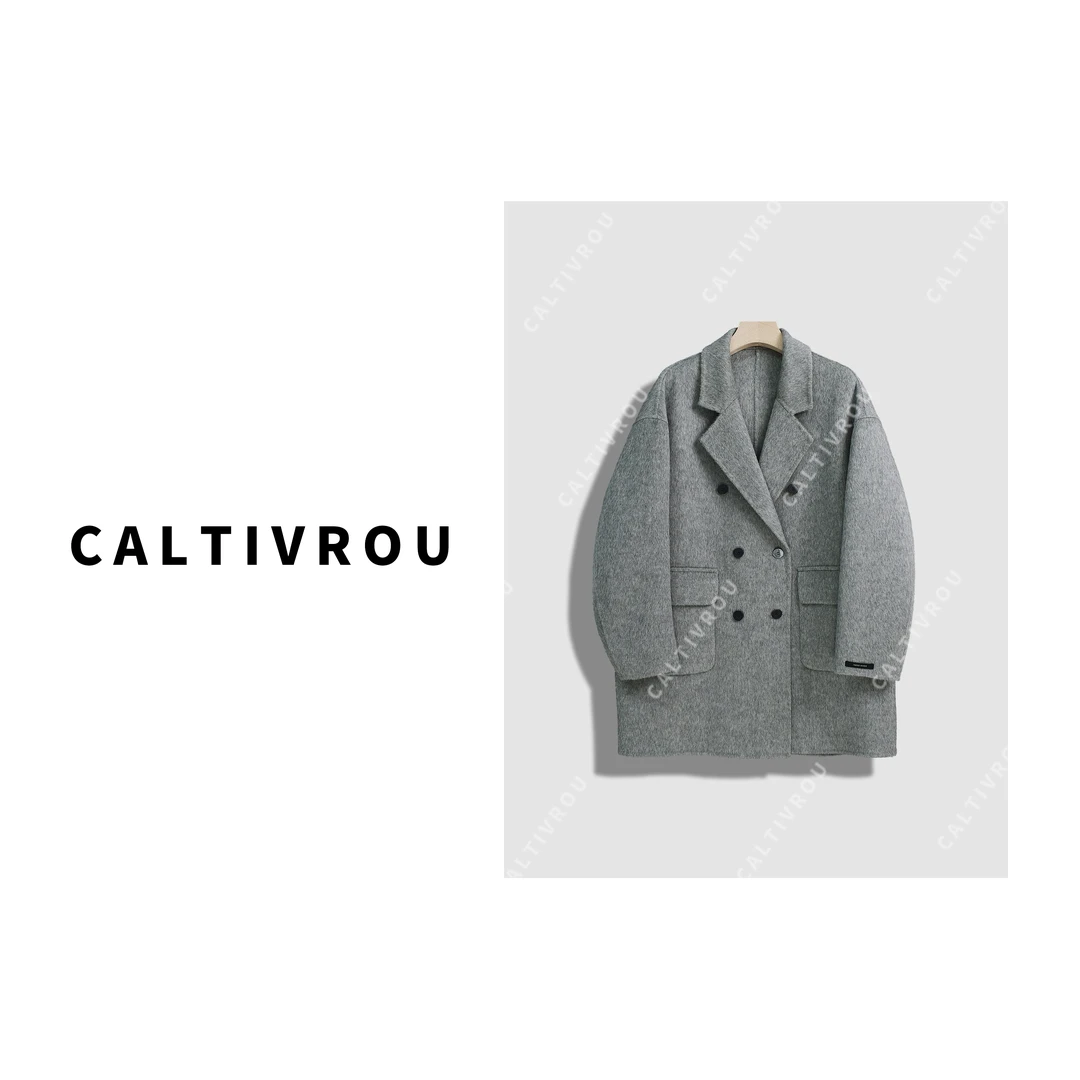 【蕊蕊】宽松时髦西装领双面毛呢外套-Y14497