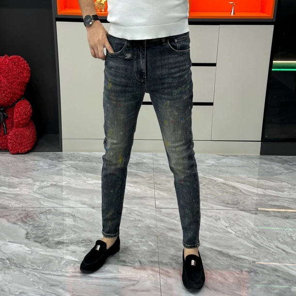 秋季时尚印花欧货修身小脚牛仔裤-7215