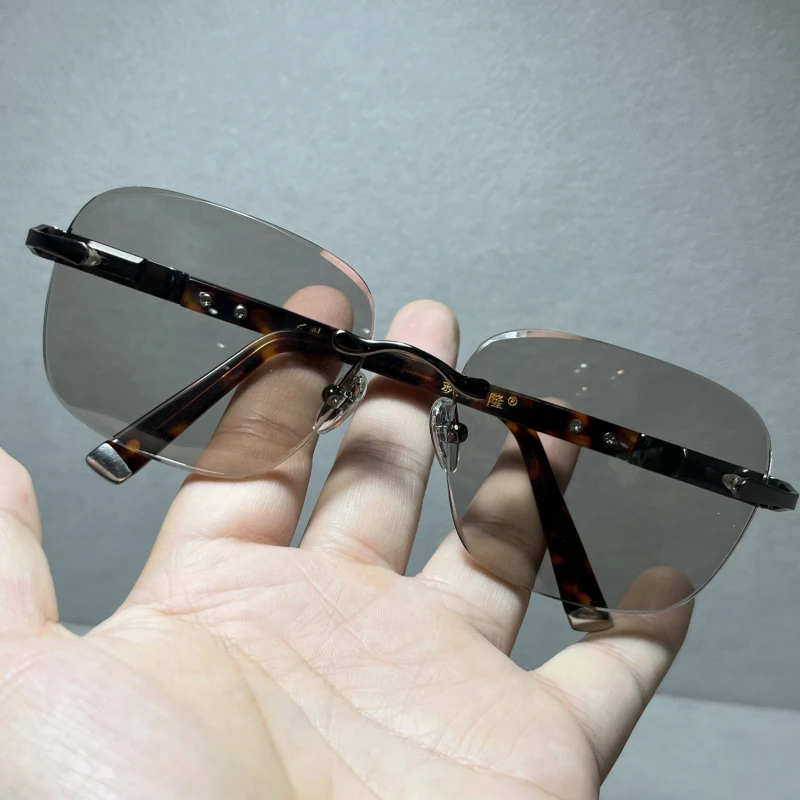 天然水晶眼镜男石头镜冰糖色大号无框中老年护目东海正品