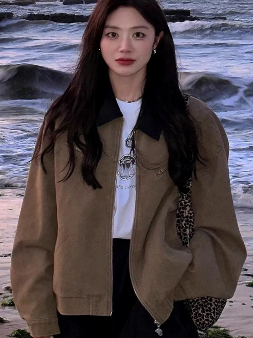 【皮领卡其外套】高级设计感高级外套