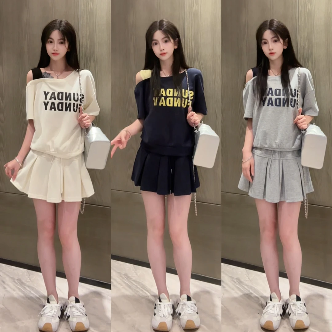 极简风韩版通勤学院风时尚套装短裙短裤夏装阔腿宽松