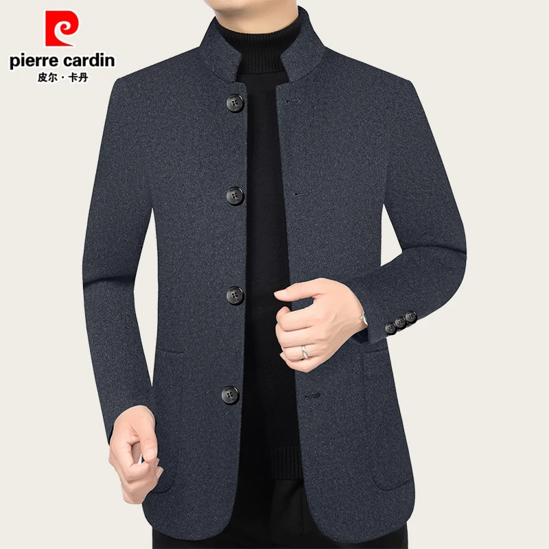 皮尔卡丹高档男士双面呢夹克外套2025冬季新款加厚羊毛呢大衣爸爸
