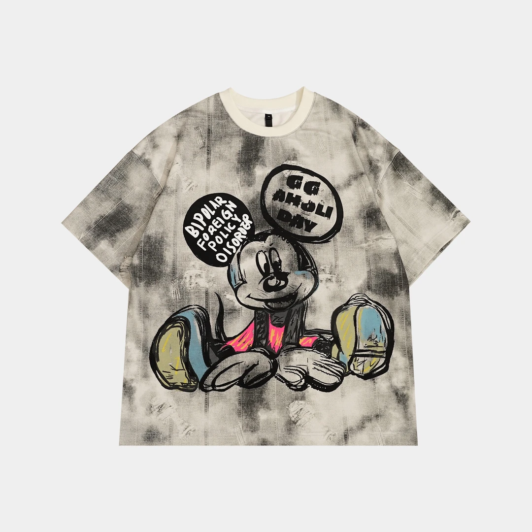 GG潮牌女装时尚宽松休闲美式百搭复古潮流涂鸦短袖T恤上衣-152276