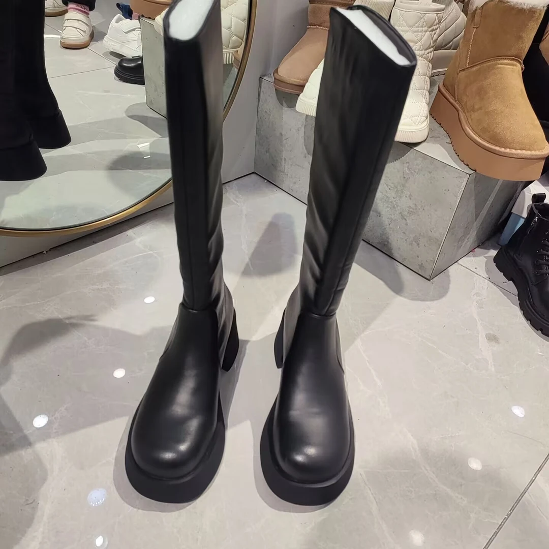 2316-3新品女靴平底长筒靴显瘦弹力靴潮款高筒女靴百搭时尚靴子