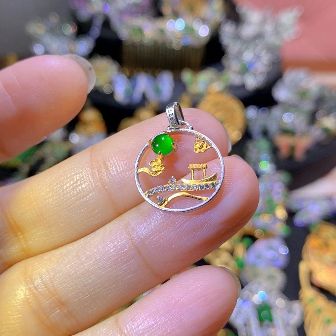 吊坠(不含链)银S925镶嵌翡翠