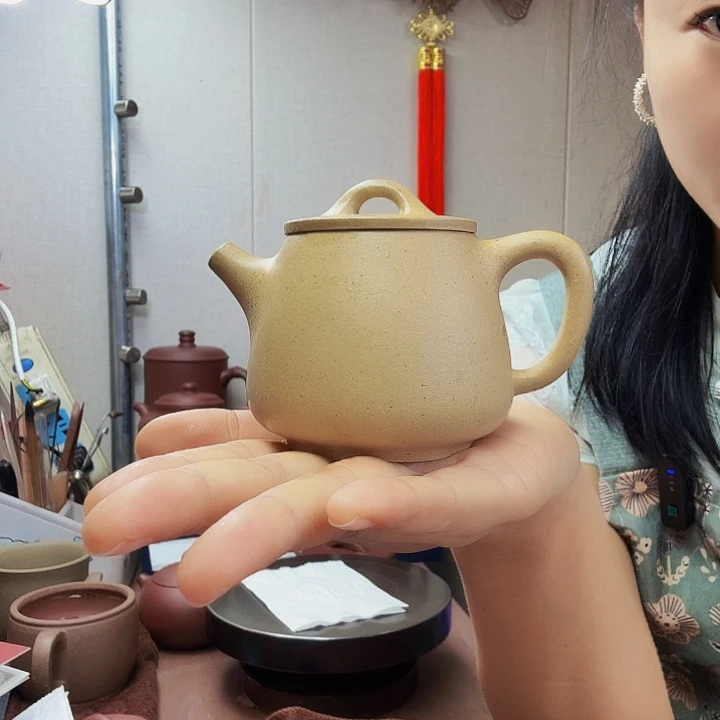 茶壶紫砂本绿石瓢，160毫升，半手