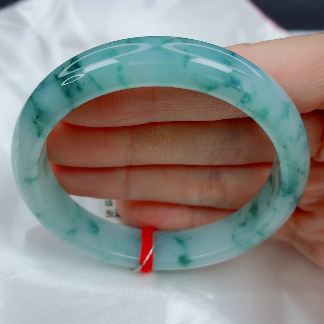 翡翠未镶嵌手镯54.8正圈，细条满飘蓝花，细纹，036