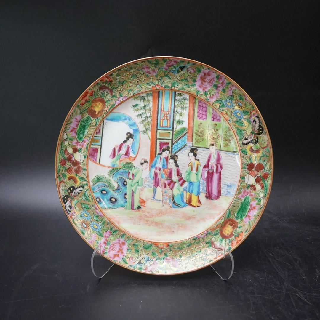 Lot.25081033清咸丰广彩人物故事花卉纹赏盘 直径：约25cm