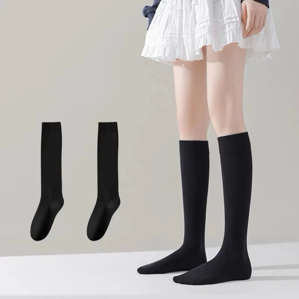 秋冬季纯色小腿袜黑色女袜