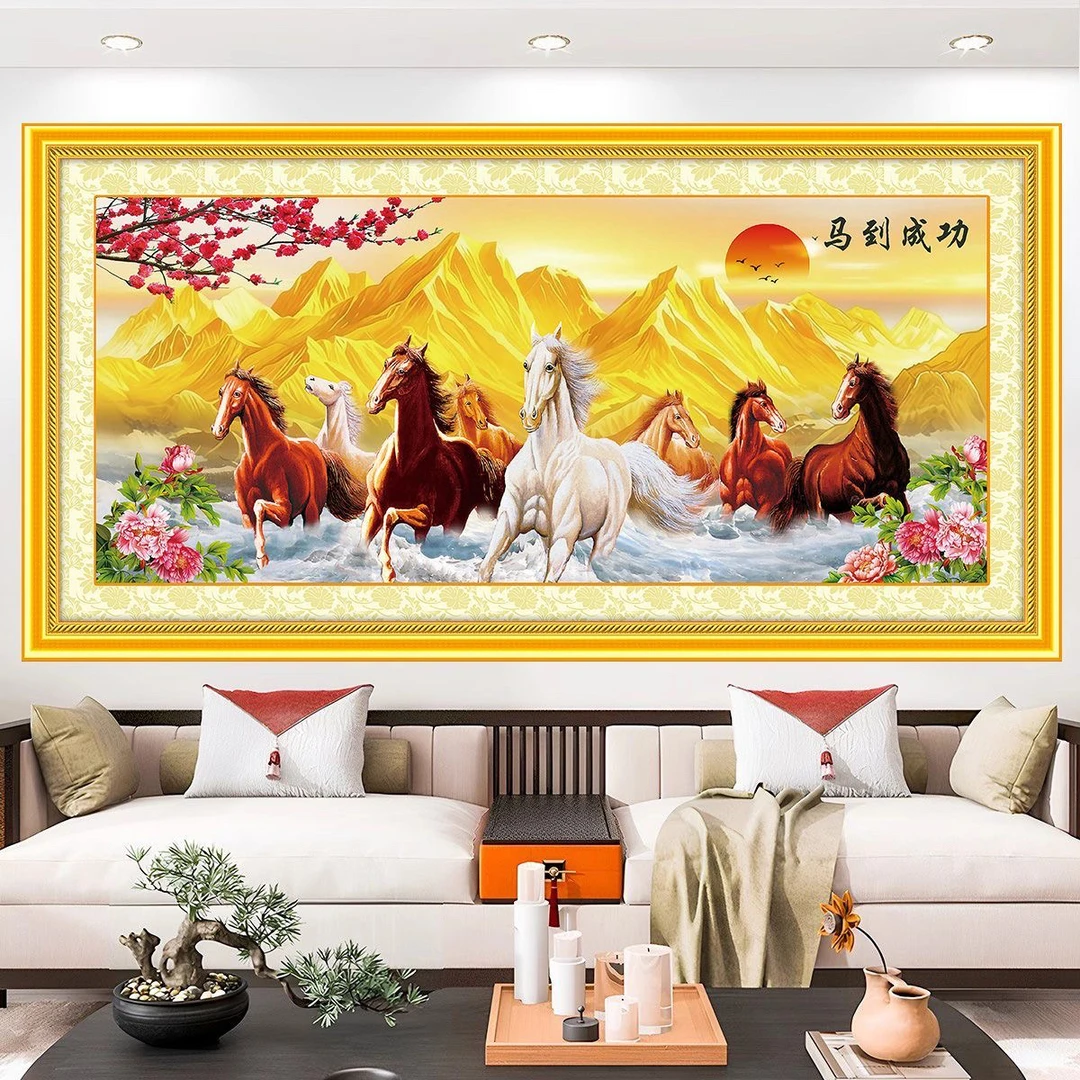 新款马到成功富贵金山背靠金山十字绣客厅大幅风景山水画套件2026