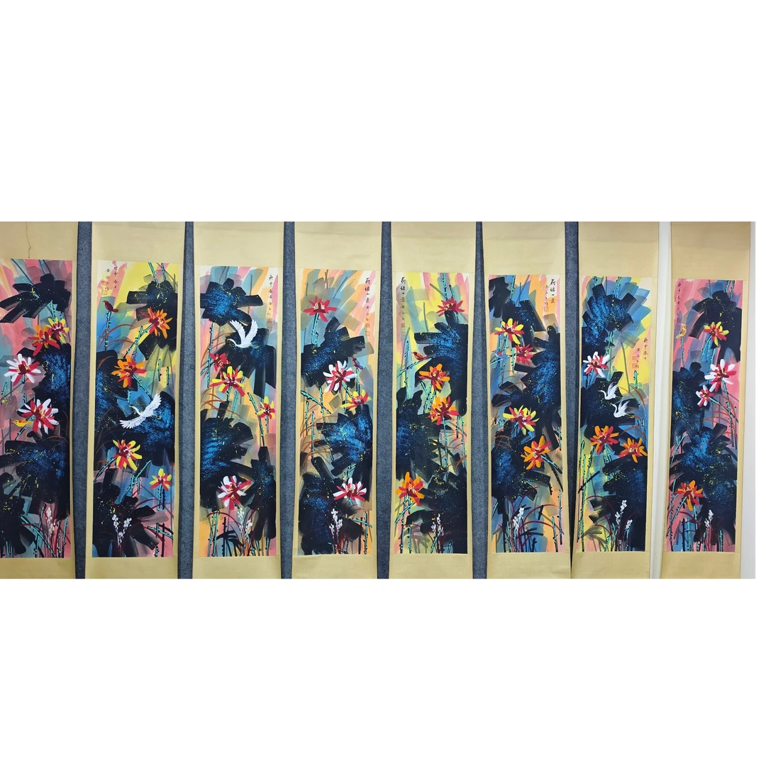 黄永玉款  花鸟八条屏178×47约7.5平尺