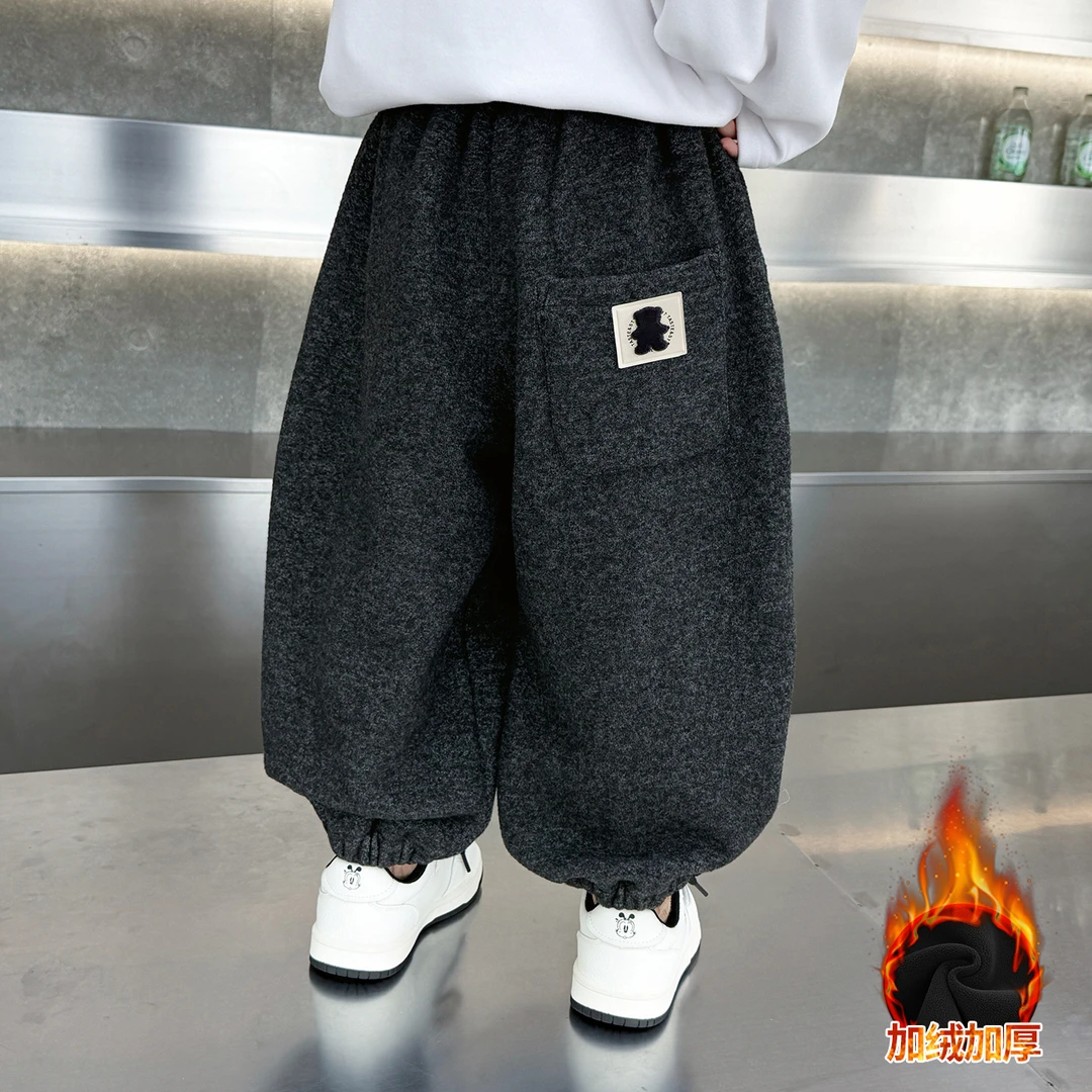 男童加绒裤子帅气宝宝秋冬束脚裤中小童休闲卫裤冬季长裤加厚保暖