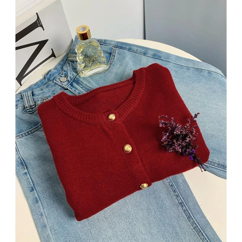 清-汤圆吖珊瑚红针织开衫25122-红色