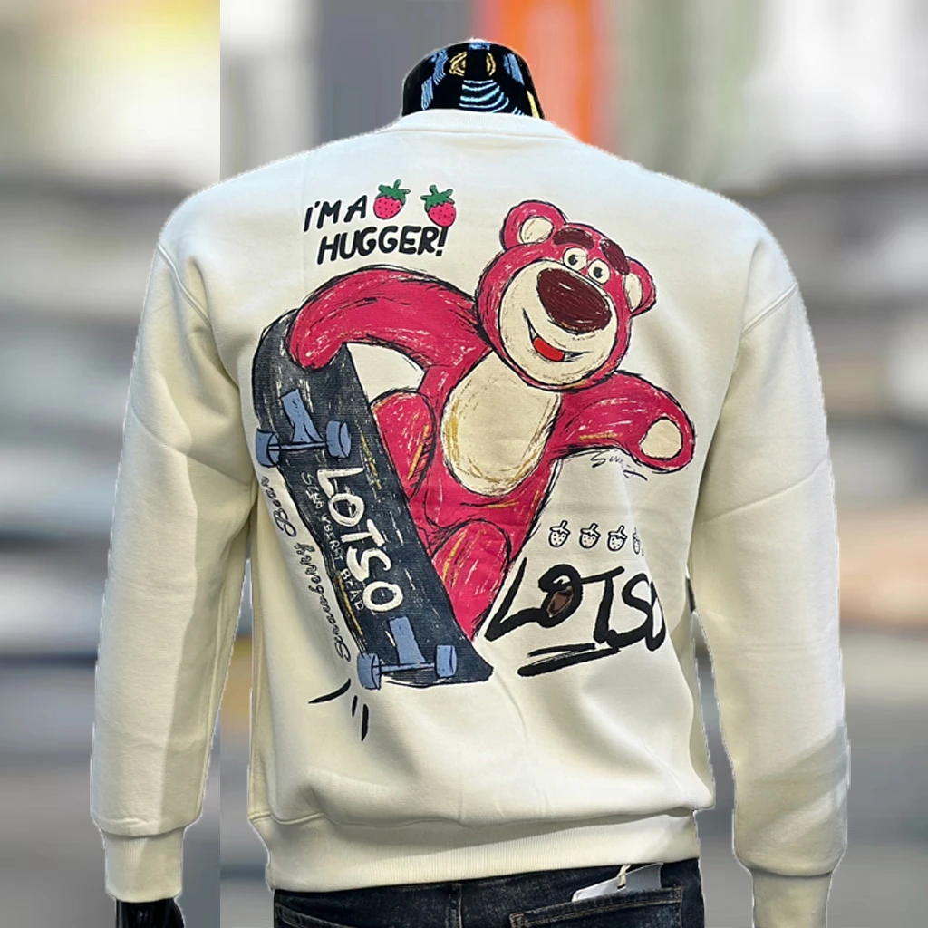 希尼尔美式高端重磅卫衣男彩色印花秋款落肩草莓熊打底衫青年长袖