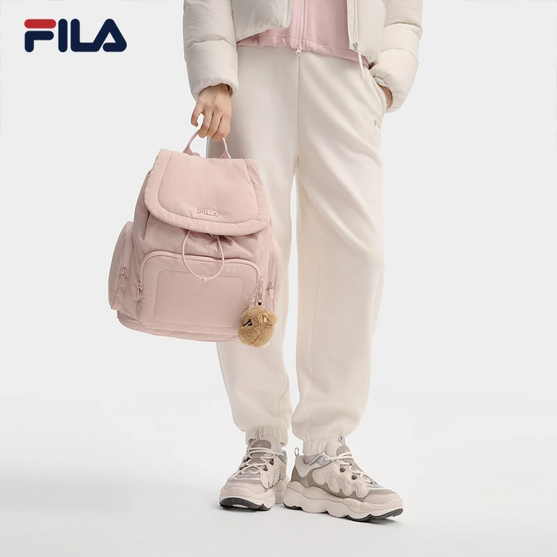 FILA 斐乐官方女子背包2025秋新款翻盖双肩包挂件小熊休闲书包包