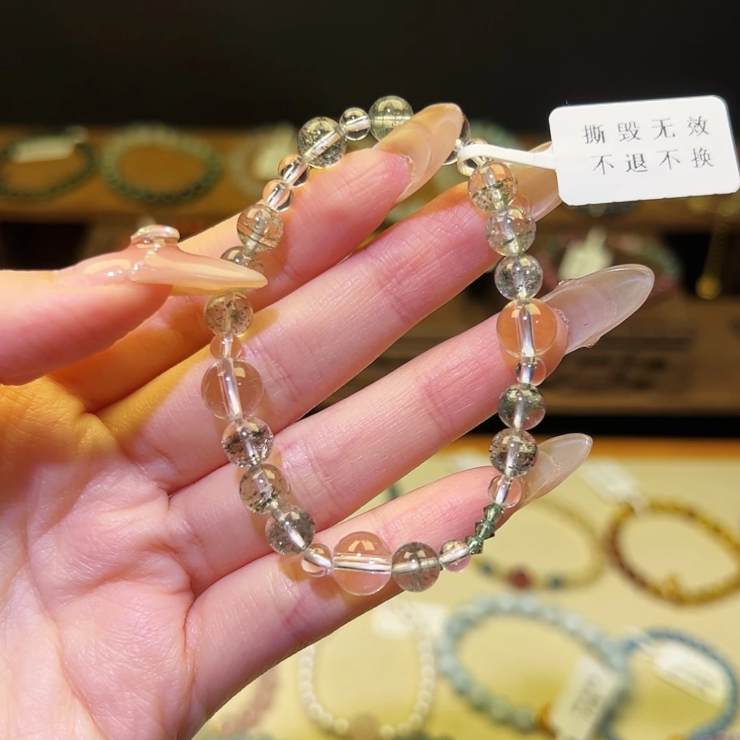 银S925镶嵌水晶手链绿幽灵222