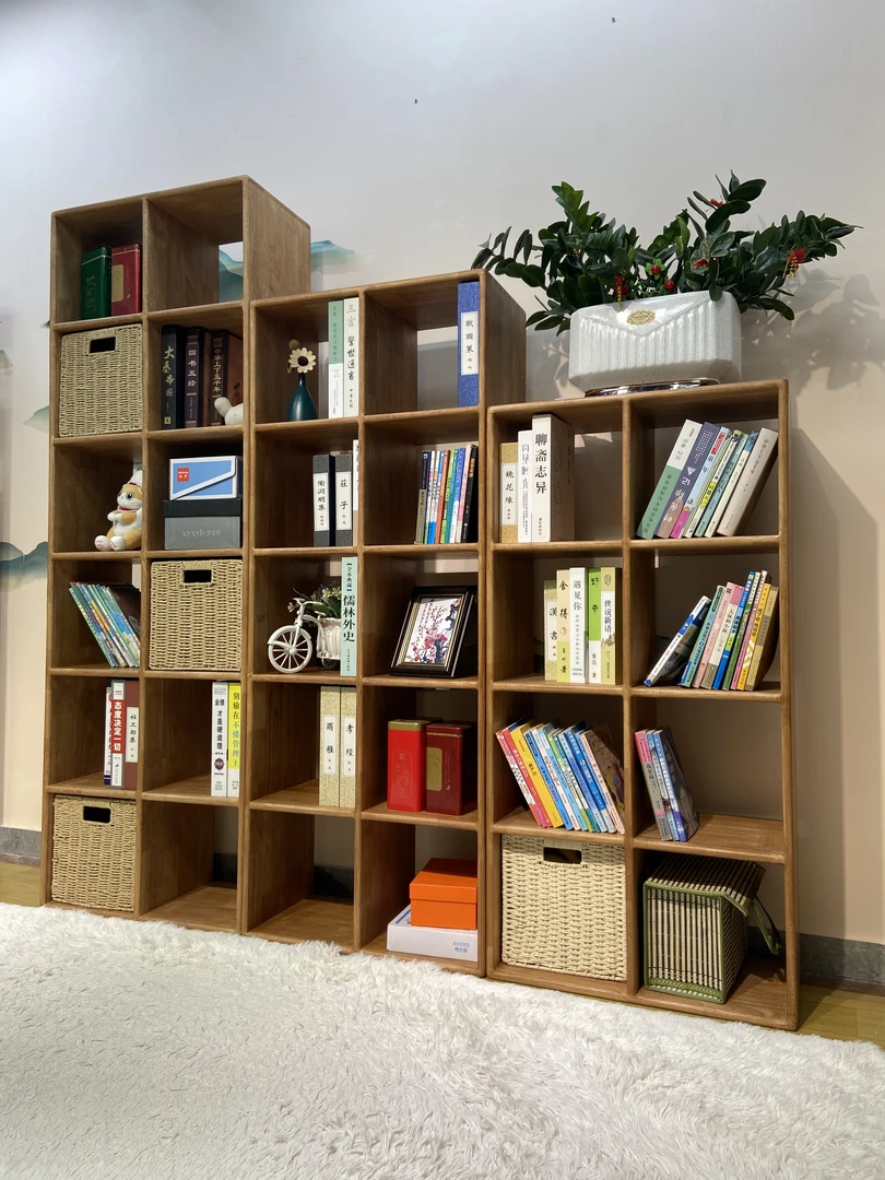 全实木书柜自由组合柜子满墙客厅书架多层放书置物架落地格子柜