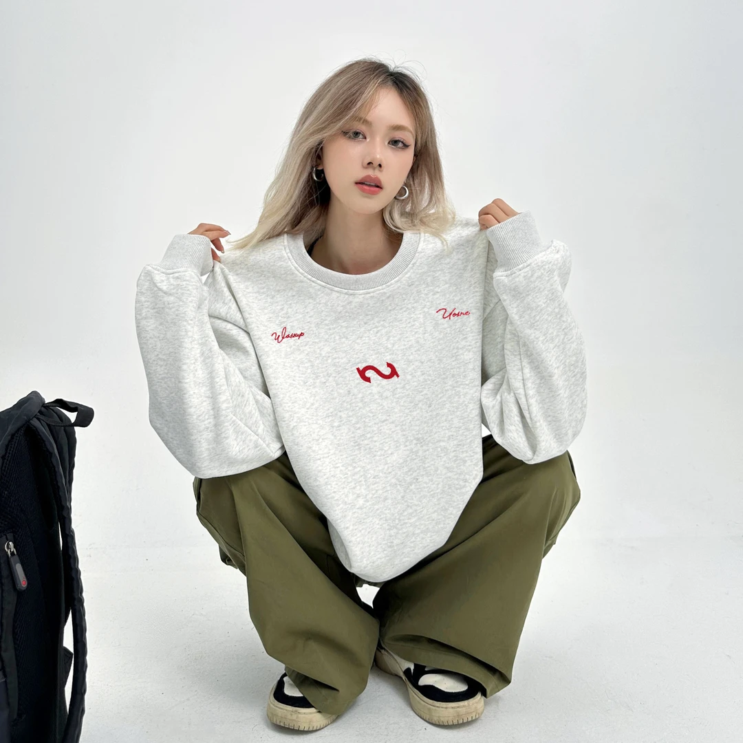 重磅刺绣字母圆领薄款卫衣男宽松2025新款秋冬季学生休闲上衣外套