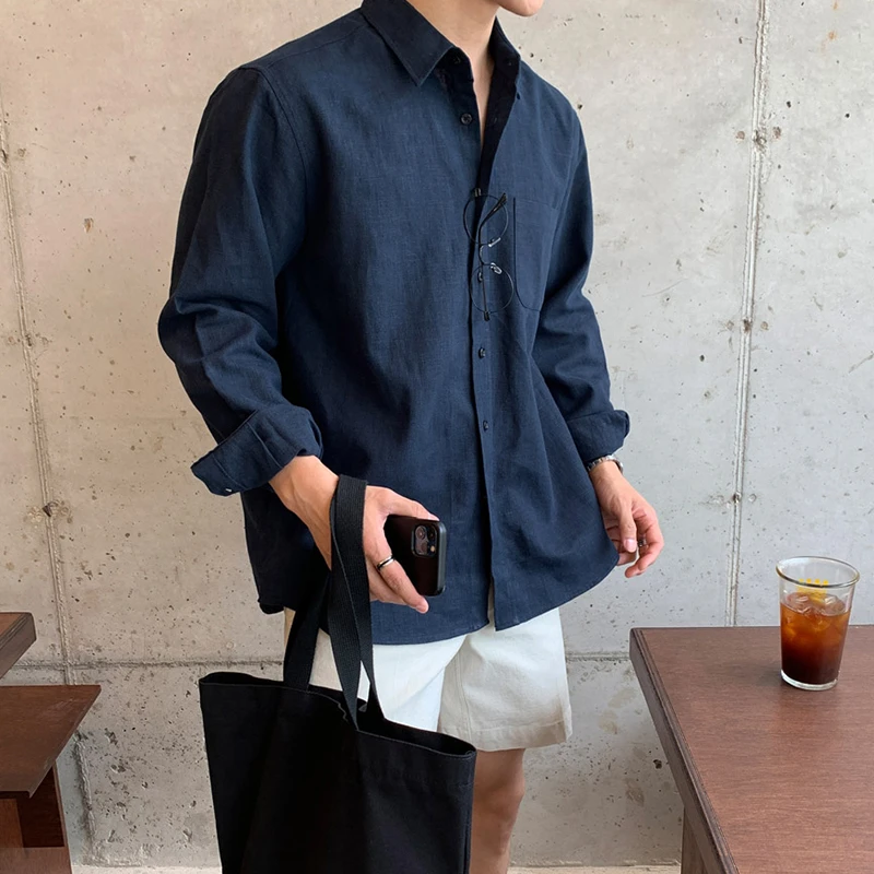 SSUMENAM长袖衬衫男夏季韩版纯棉高级感休闲衬衣设计感小众外套