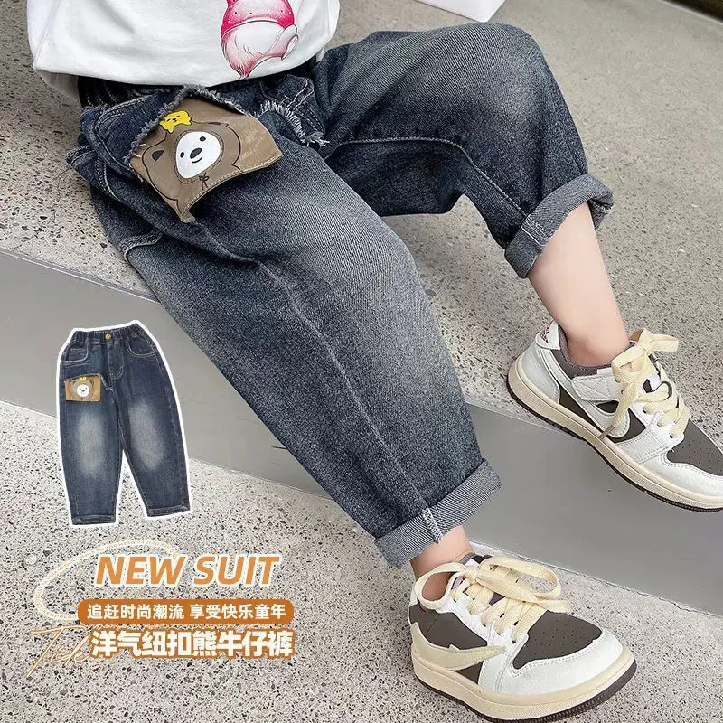 166春装新款小熊男女童牛仔长裤