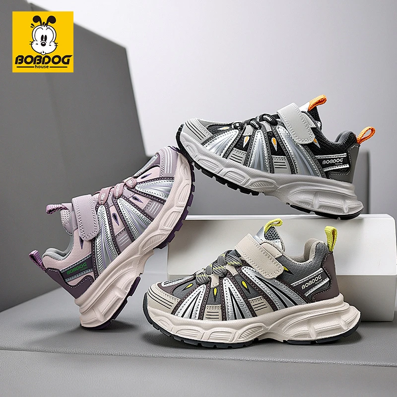 巴布豆男女童2025秋季开学新款透气皮面休闲鞋防滑软底儿童运动鞋