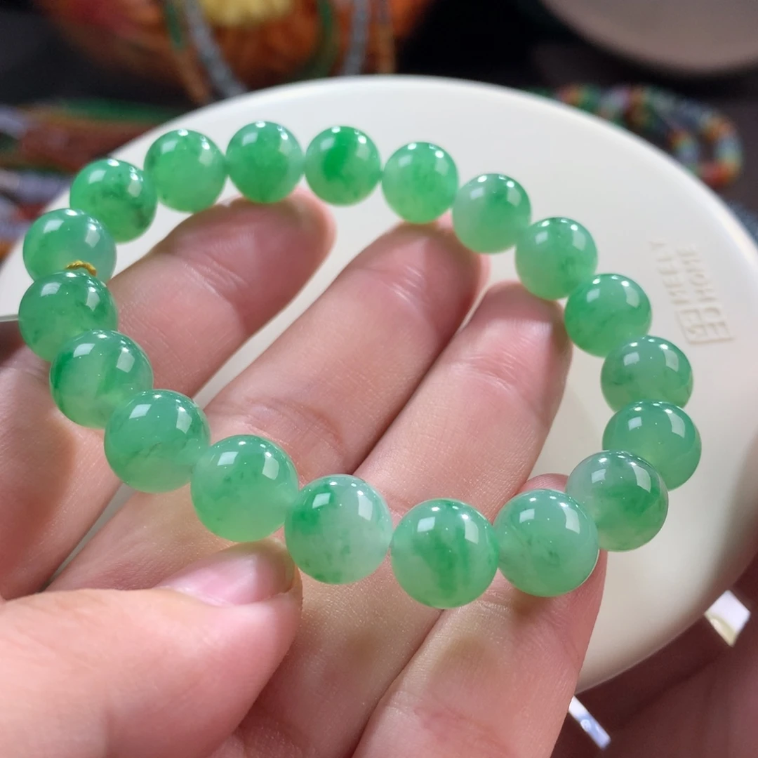 未镶嵌手链翡翠翡翠冰胶底冰甜飘金丝阳绿卡10.10+