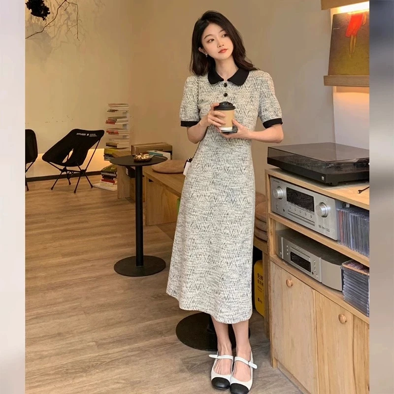 欧洲站2025夏季新款法式高级感修身显瘦气质polo领连衣裙小众设计