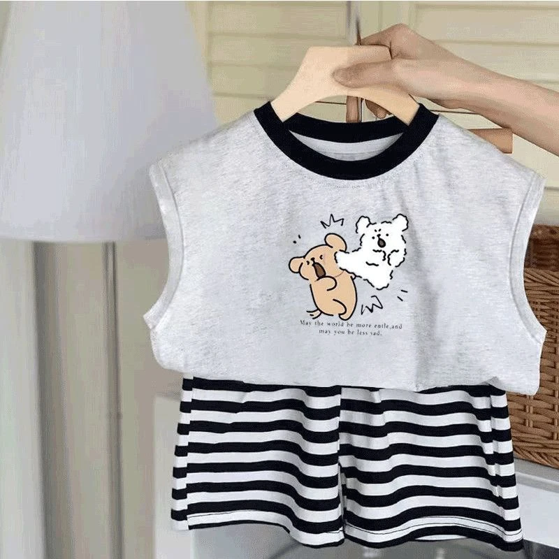 100%纯棉儿童短袖夏季背心无袖卡通宝宝外穿薄款儿童吊带背心国潮