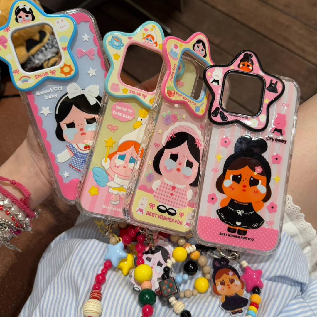 立体星星镜头可爱哭女孩适用苹果16promax手机壳15保护套14/13