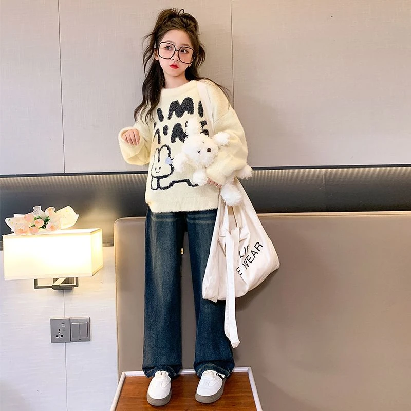 女童水貂绒毛衣秋装2024新款洋气大童女孩针织衫上衣秋冬款打底衫